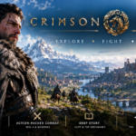 Crimson Desert open-world fantasy game featuring a warrior overlooking Pywel’s vast landscape, mountains, city, and combat-focused adventure.