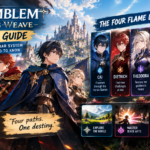 Fire Emblem Fortune’s Weave gameplay showing Flame Lords Cai, Dietrich, Theodora, and Leda in a battle scene with calendar system UI