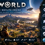 RimWorld 1.7 Waylith Engine promotional image showing a futuristic colony, faster performance, improved mod loading, save compatibility, and Steam