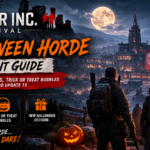 Revival Halloween Horde event banner showing survivors overlooking a dark settlement, with event dates, three Halloween missions, and Update 15 details.