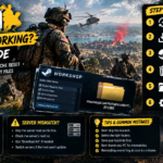Squad mods troubleshooting infographic featuring soldiers on a battlefield with a helicopter, Steam Workshop imagery, and a step-by-step guide to fixing mods not working. Highlights include updating mods, verifying game files, deleting the Workshop folder 393380, clearing the SquadGame cache, fixing server version mismatches, and reinstalling mods individually.
