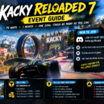 Trackmania Kacky Reloaded 7 event guide featuring 75 community-made maps, October 30 to November 29, 2026 event dates, Discord joining instructions, server difficulty tiers, and racing challenges.