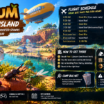 Dinkum Great Bite Island guide featuring flight schedules, rare insect locations, boosted spawns, island access requirements, and Hunter's Camp gear.