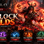 Diablo 4 Warlock Blazing Scream build in Season 15 with demon form casting fire skull ability in dark battlefield