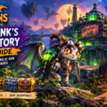 Merge Dragons Patchpunk's Laboratory event banner featuring the Patchpunk Dragon, Halloween rewards and a glowing fantasy laboratory