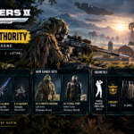 Helldivers 2 Scope of Authority Warbond artwork featuring a cloaked sniper, five new weapons, two armor sets, Stationary Shroud, and the October 20, 2026 release date.