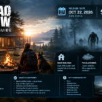 The Dead We Knew survival game featuring a lone survivor standing outside a wooden cabin in a fog-covered forest, with approaching zombies, dark atmospheric lighting, and a post-apocalyptic landscape.