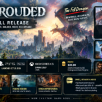Enshrouded 1.0 release artwork featuring a fantasy warrior facing a giant dragon, with the October 15, 2026 release date, PS5 and PC details, Xbox release window, and major gameplay changes.